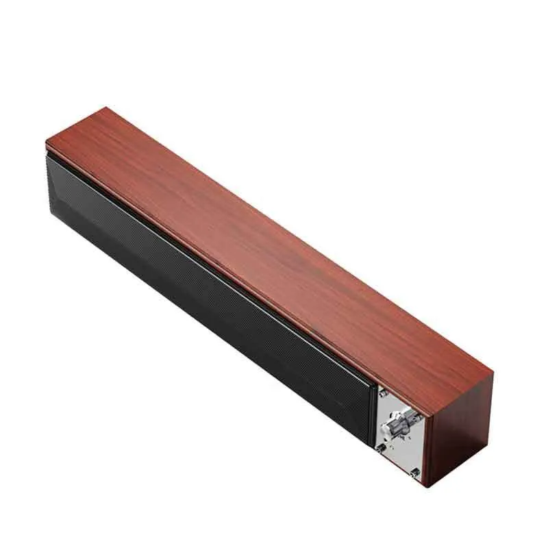 Computer Desktop Soundbar With Microphone, Home Use For Desktops And Laptops, Wired Wooden Bluetooth Mini Speaker.